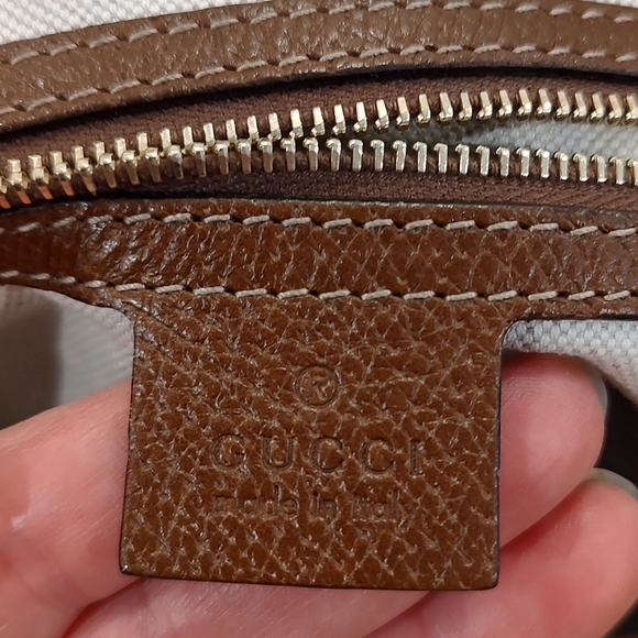 Gucci Bree Dome Tote Bag Brown Leather Cream Canvas Double Straps Zip Closure - Picture 4 of 16